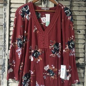 Stitch Fix DANIEL RAINN Floral V neck lace boho knit top XL